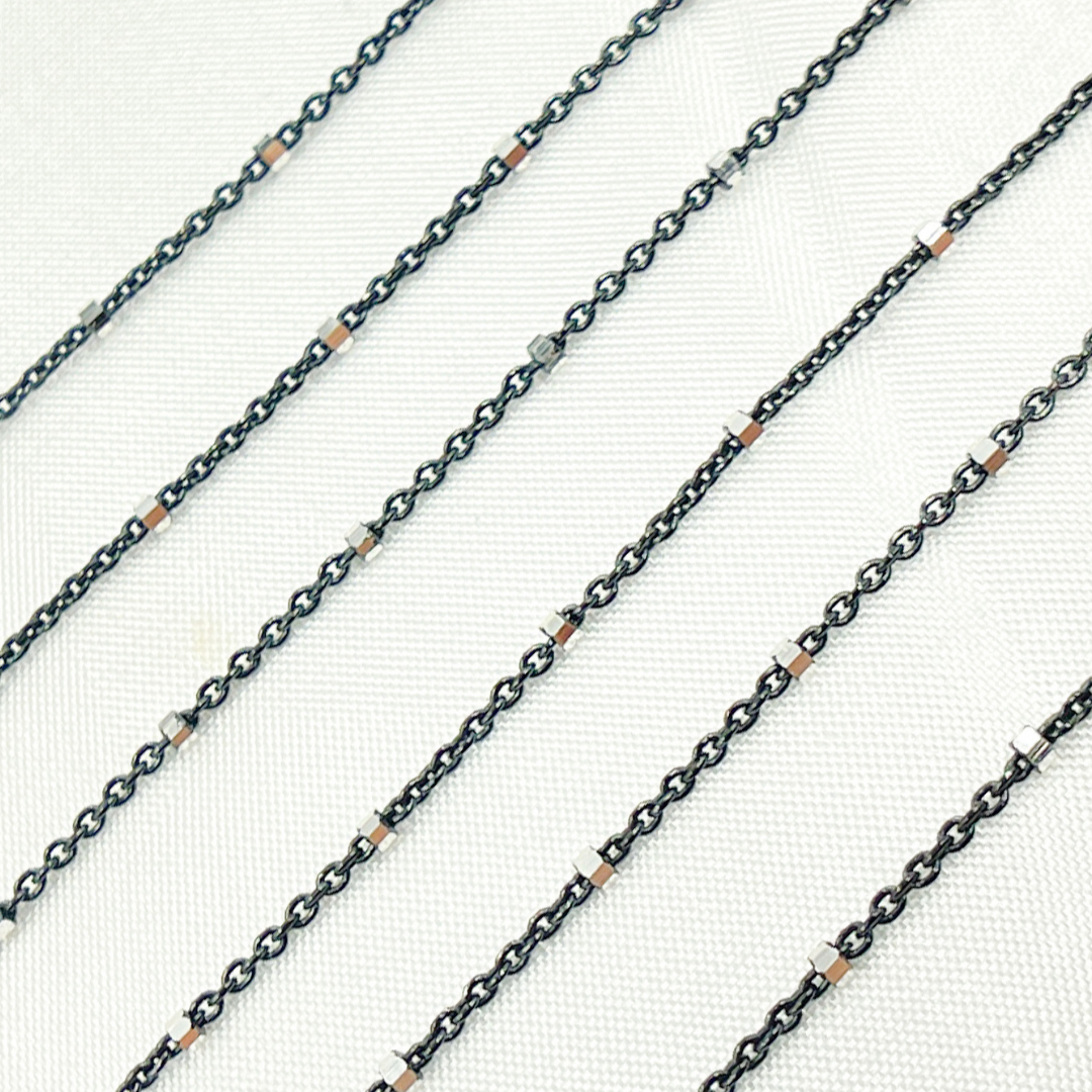 Z36SB2. Oxidized 925 Sterling Silver Satellite Cube Chain