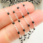 Load image into Gallery viewer, 925 Sterling Silver Cable Chain with Black Color Enamel. V203BKSS
