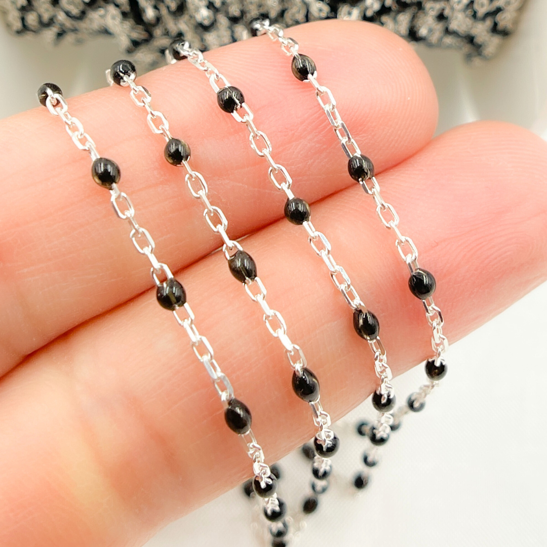 Sterling Silver Black Color Enamel Chain