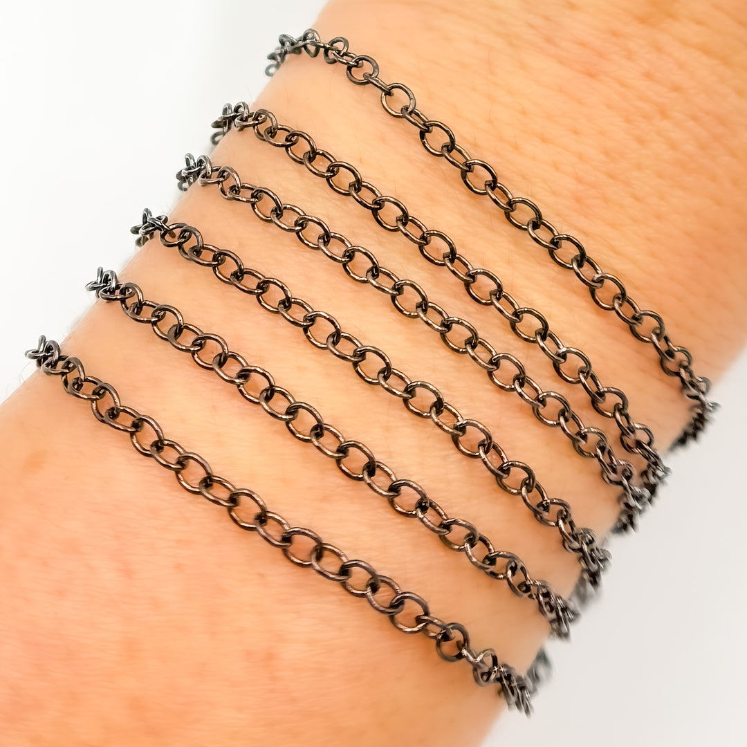 V273BR. Black Rhodium Sterling Silver Round Link Chain