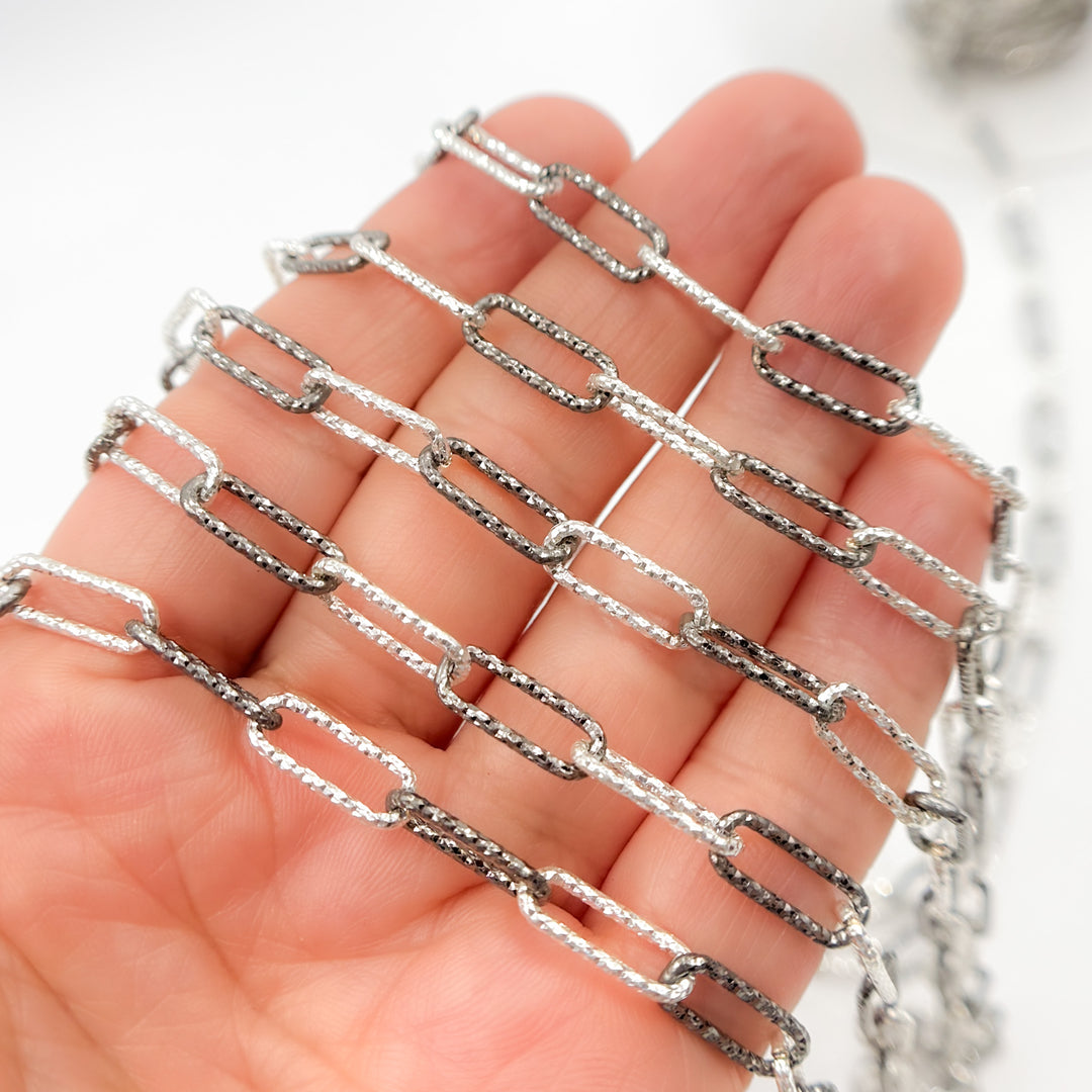 Black Rhodium Sterling Silver Diamond Cut Paperclip Chain