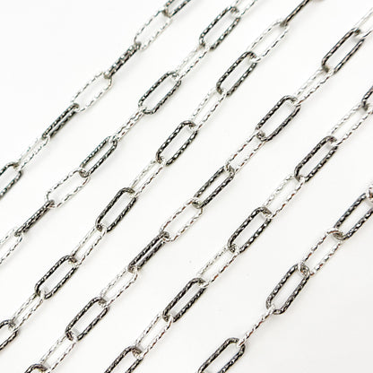Black Rhodium 925 Sterling Silver Paperclip Diamond Cut Chain