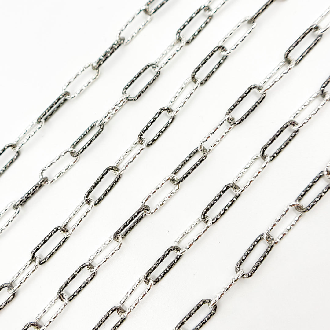 Black Rhodium 925 Sterling Silver Paperclip Diamond Cut Chain
