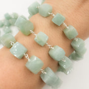 Amazonite Cube Faceted Sterling Silver Wire Chain