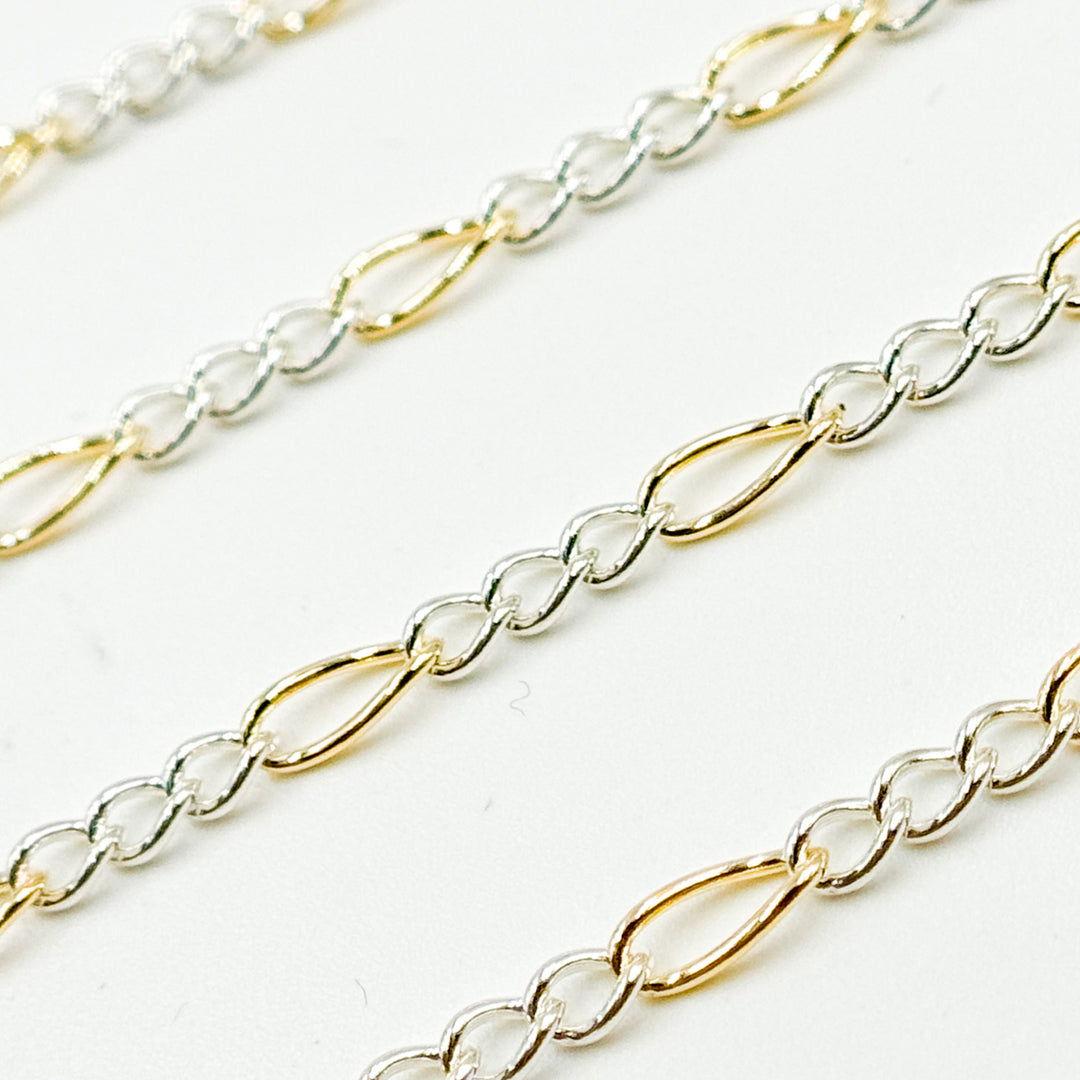 2431CTT. Gold Filled and Sterling Silver Figaro Style Chain