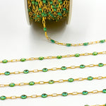 Load image into Gallery viewer, V250-OGGF. 14k Gold Filled Olive Green Color Enamel Satellite Cable Chain
