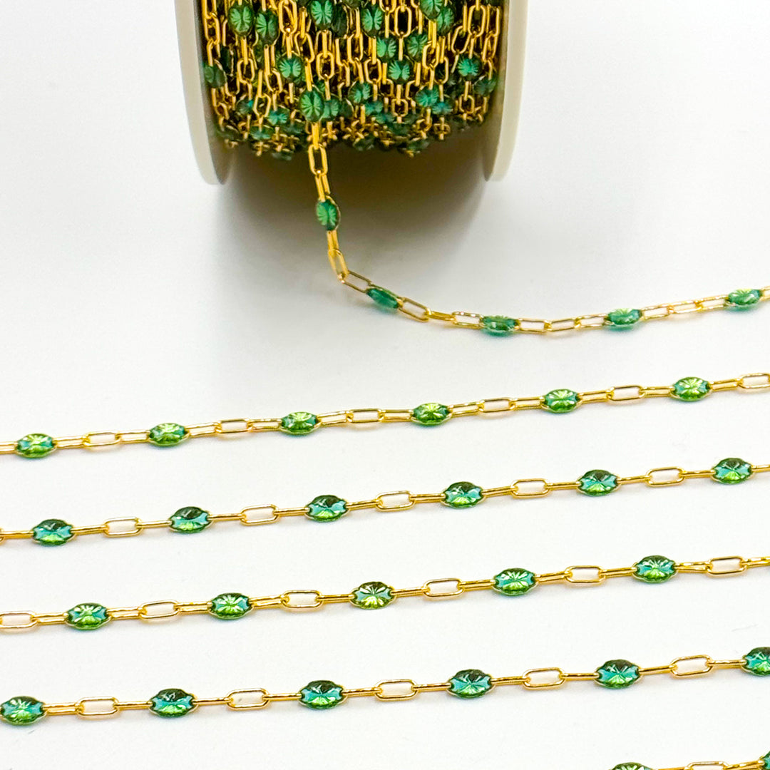 V250-OGGF. 14k Gold Filled Olive Green Color Enamel Satellite Cable Chain
