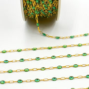 14k Gold Filled Olive Green Color Enamel Satellite Cable Chain