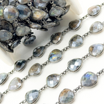 Load image into Gallery viewer, Coated Labradorite Triangle Shape Bezel Oxidized Wire Chain. CLB9
