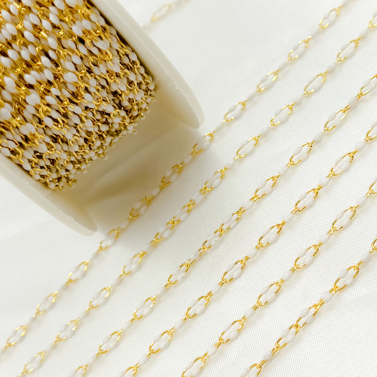 Gold Plated Enamel 925 Sterling Silver White Enamel Chain