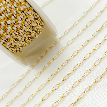 Gold Plated Enamel 925 Sterling Silver White Enamel Chain