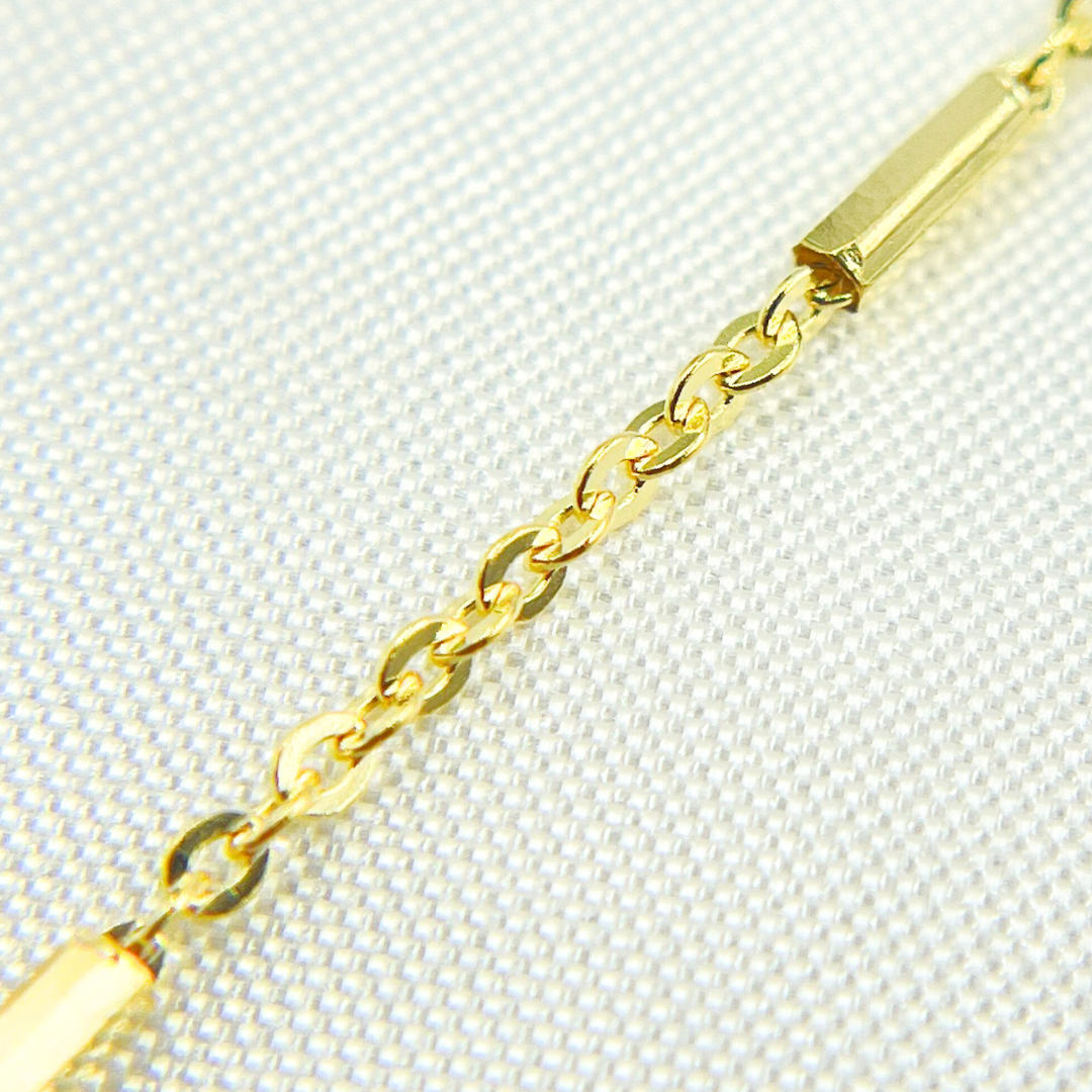 14K Solid Yellow Gold Cable Bars Chain. 032R07B1TP0L8LbyFt
