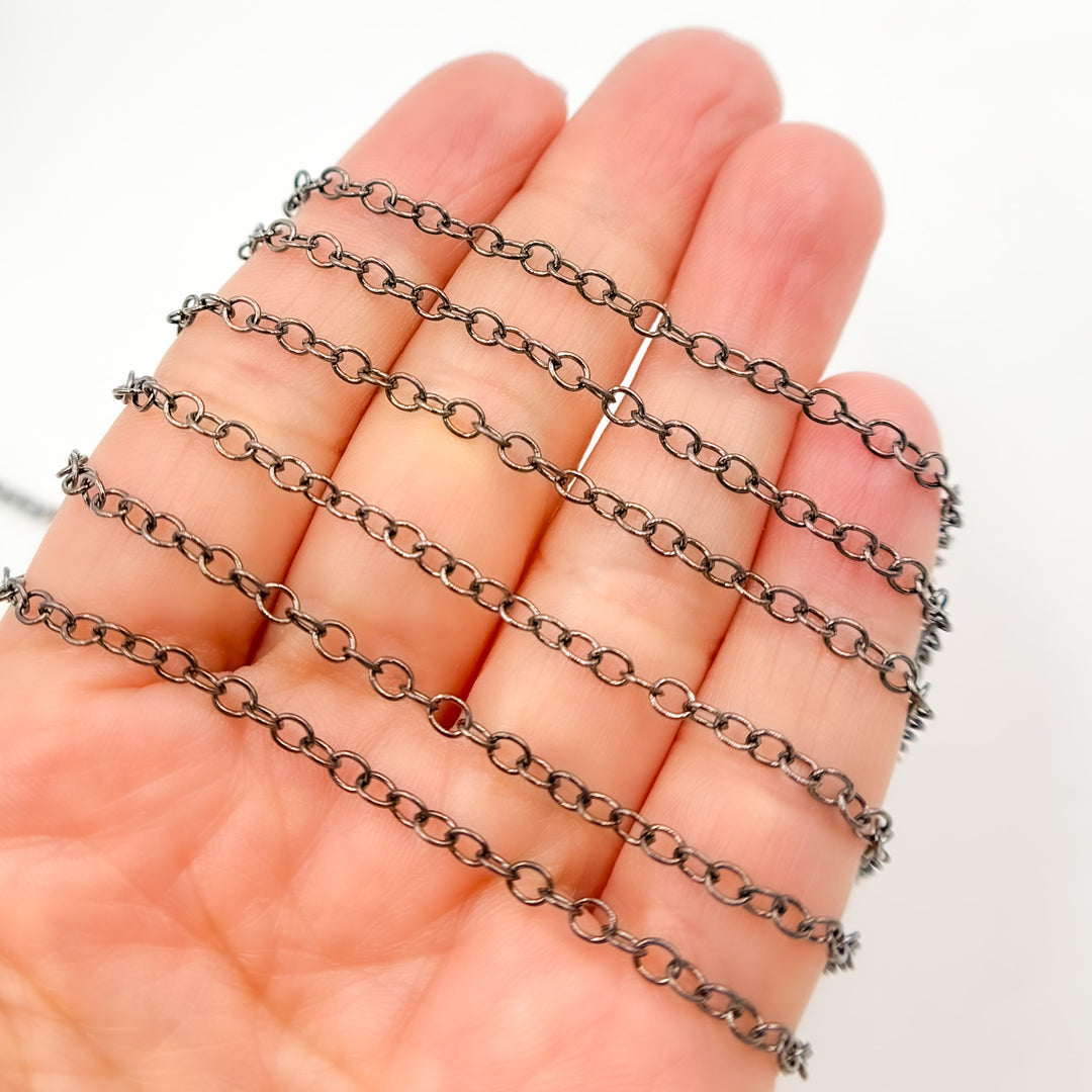 V273BR. Black Rhodium Sterling Silver Round Link Chain
