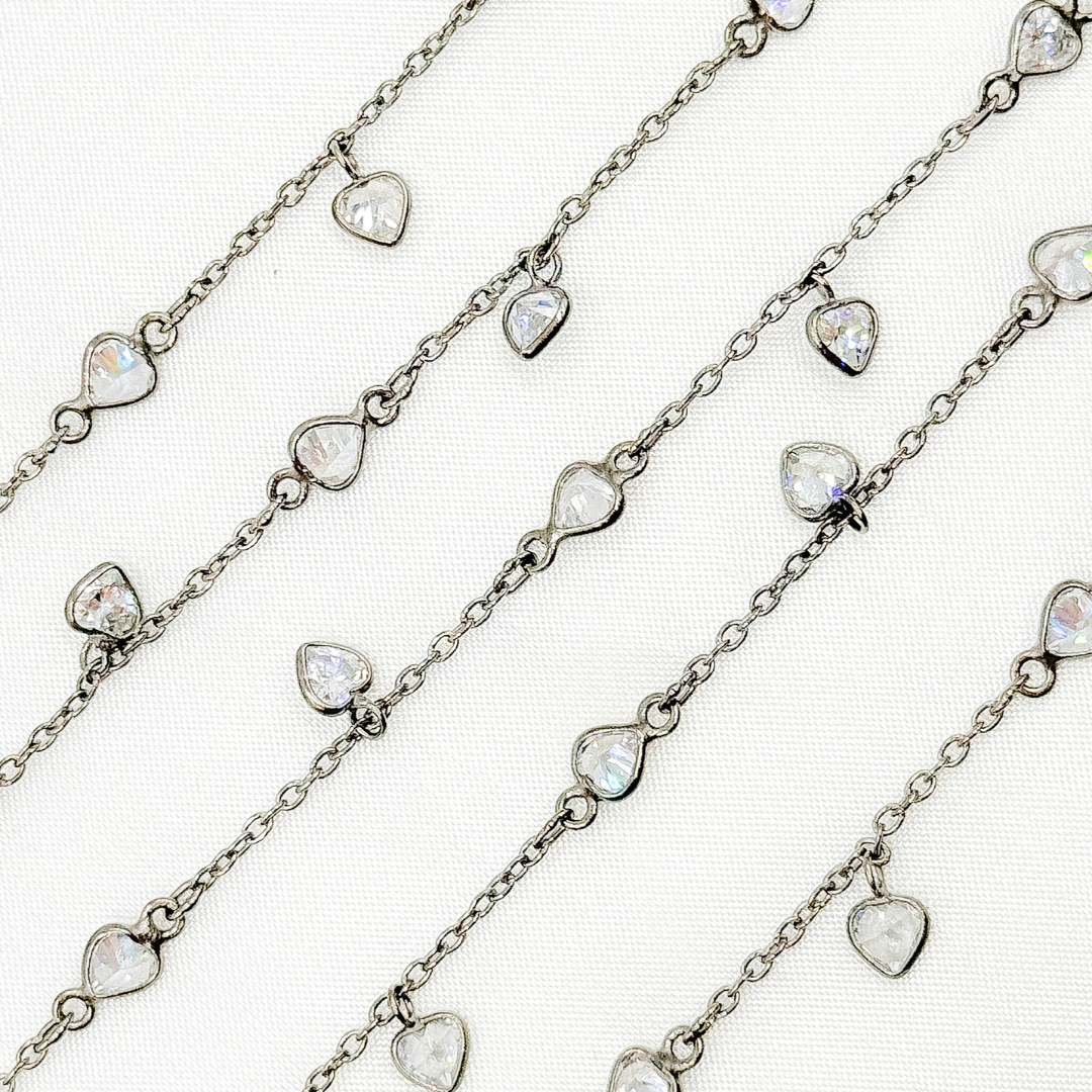 Cubic Zirconia Heart Shape Dangle & Connected Wire Chain