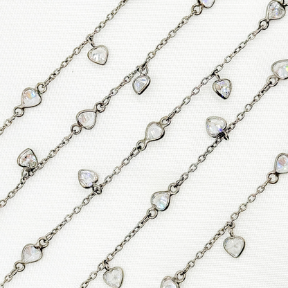 Cubic Zirconia Heart Shape Dangle & Connected Wire Chain