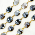 Load image into Gallery viewer, Coated Grey Moonstone Organic Shape Bezel Gold Plated Wire Chain. CMS28
