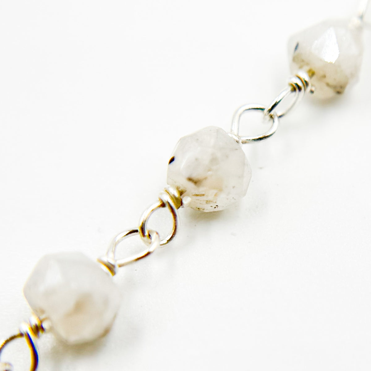 Coated Rainbow Moonstone Sterling Silver Wire Chain