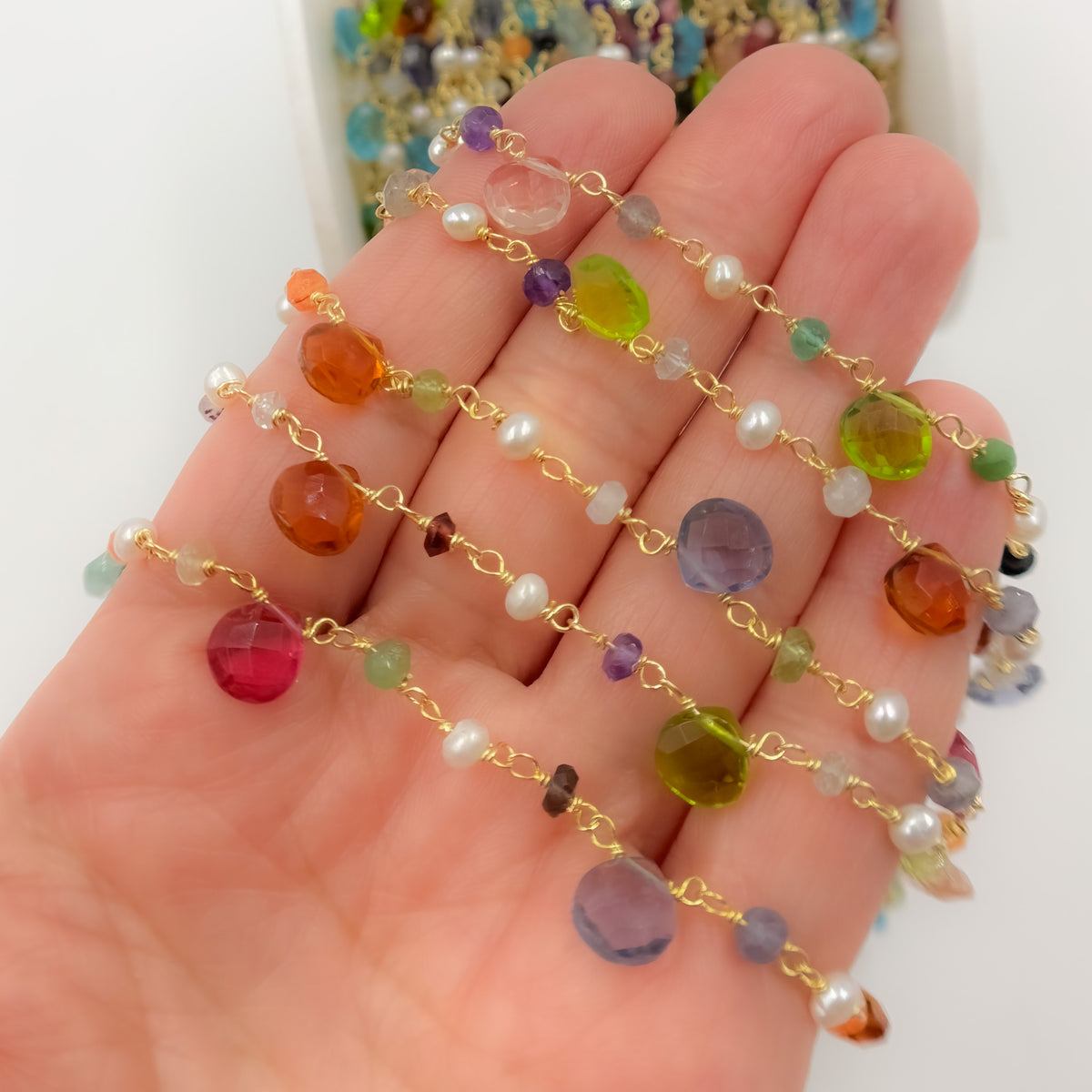 Gold Plated Sterling Silver Multi Stone Wire Wrap Chain