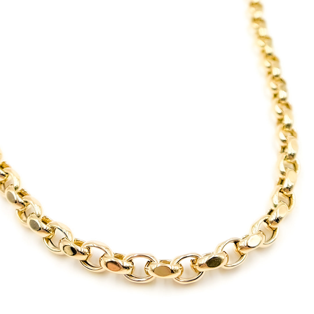 568/A140. 14K Solid Gold Hollow Flat Cable Link Necklace
