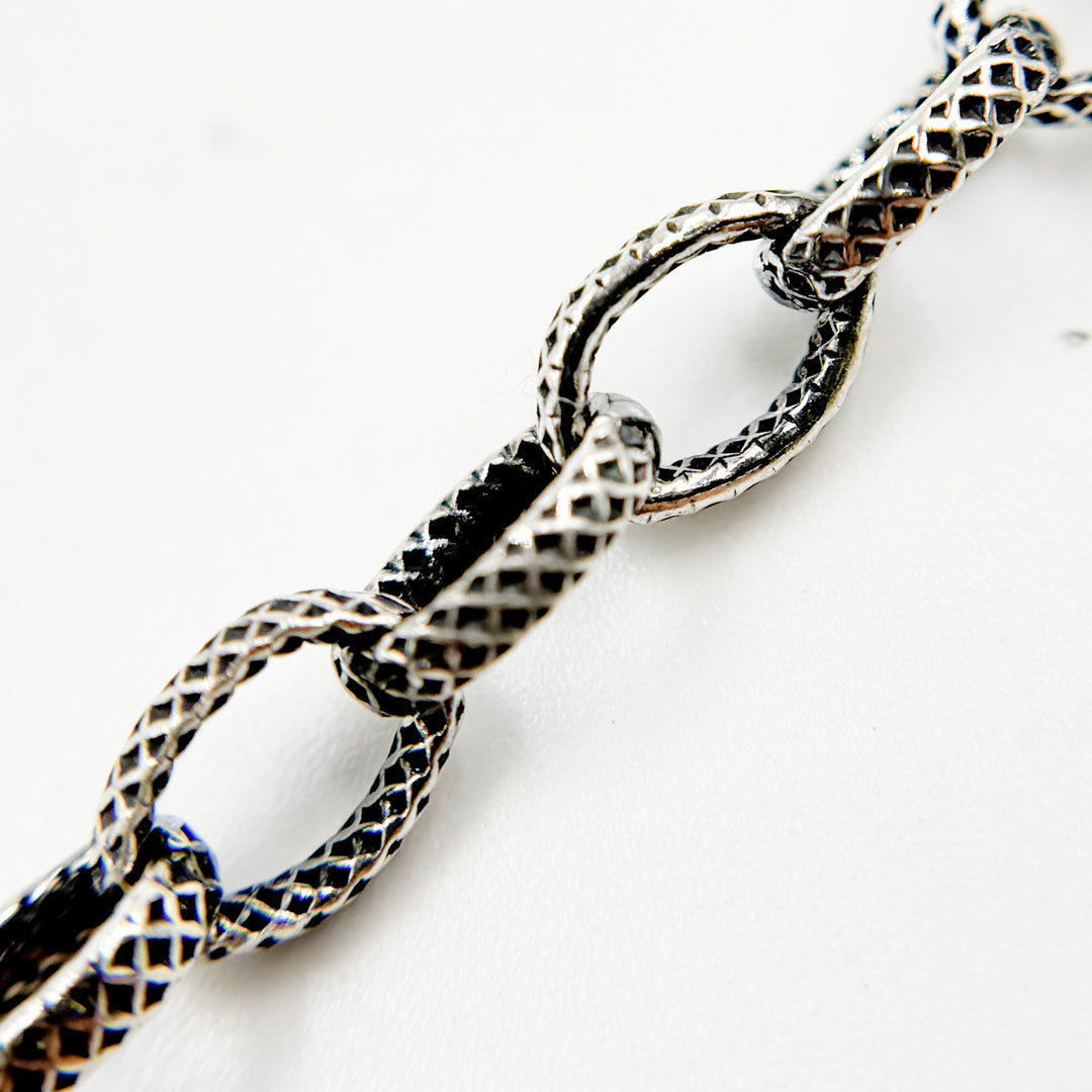 V25OX. Oxidized Sterling Silver Textured Oval Chain