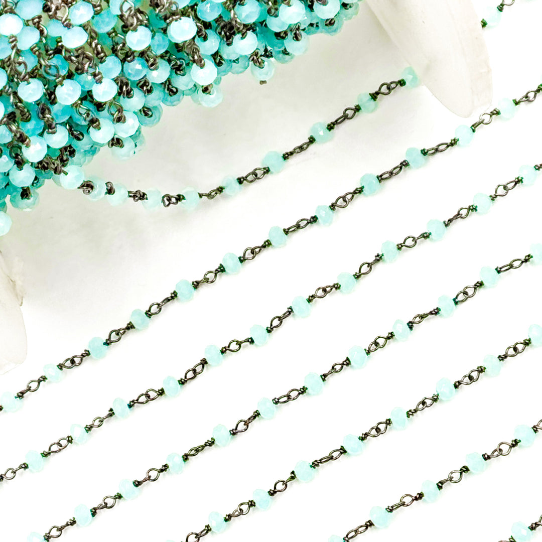 PCL8. Aqua Color Chalcedony Black Rhodium 925 Sterling Silver Wire Chain