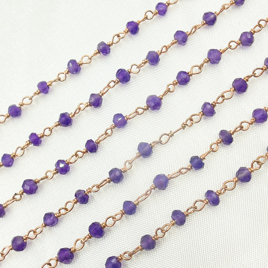 Amethyst Rose Gold Plated 925 Sterling Silver Wire Chain
