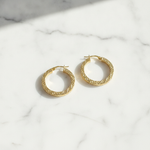 Load image into Gallery viewer, GER166. 14K Gold Hollow Flat Diamond Cut Hoop