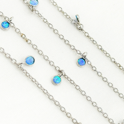 Created Blue Opal Round Shape Dangle Chain