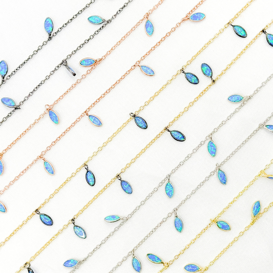 Created Blue Opal Marquise Shape Dangle Chain