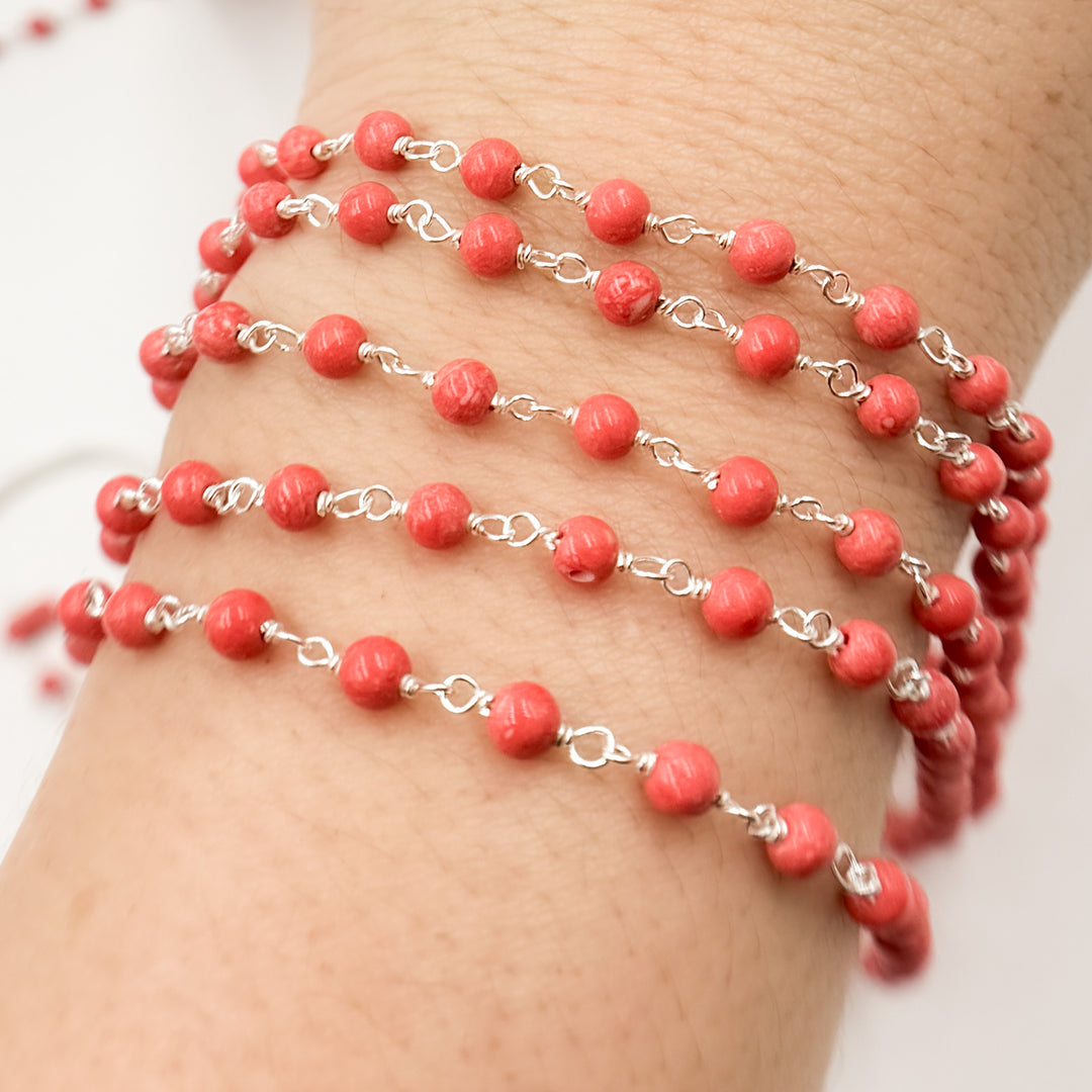 COR19. Coral Sterling Silver Wire Chain