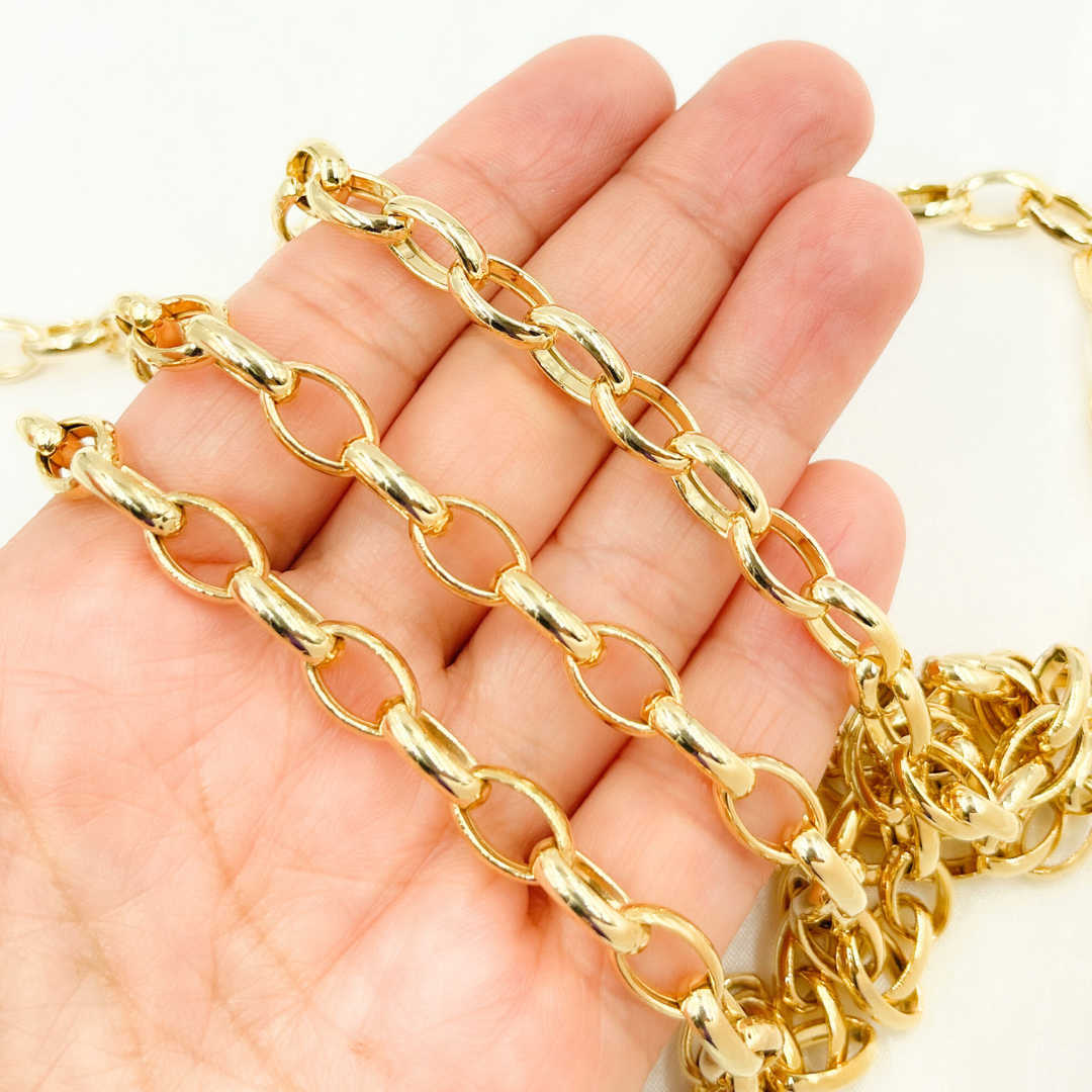 Gold Plated 925 Sterling Silver Smooth Oval Link Chain. V23GP