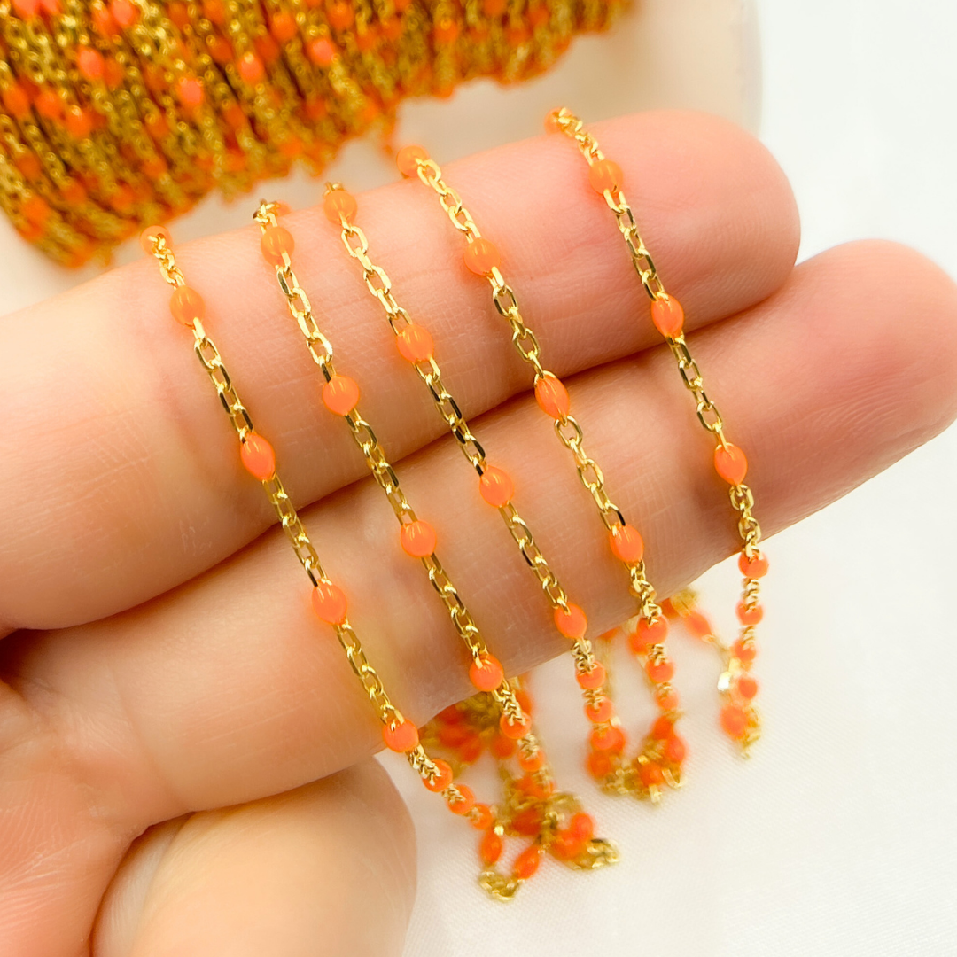 Gold Plated Sterling Silver Enamel Orange Color Chain