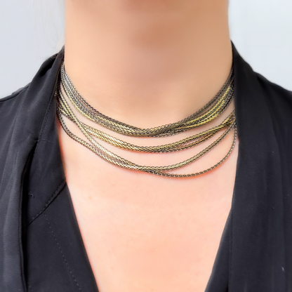 Black Rhodium Sterling Silver and Gold Plated Flat Wheat Necklace