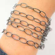 Black Rhodium Sterling Silver Twisted Oval Link Chain