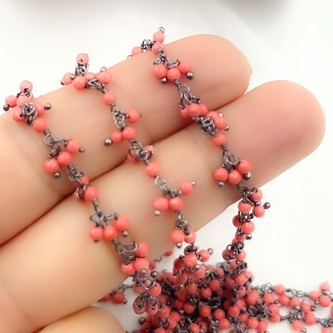 Red Coral Cluster Dangle Wire Chain