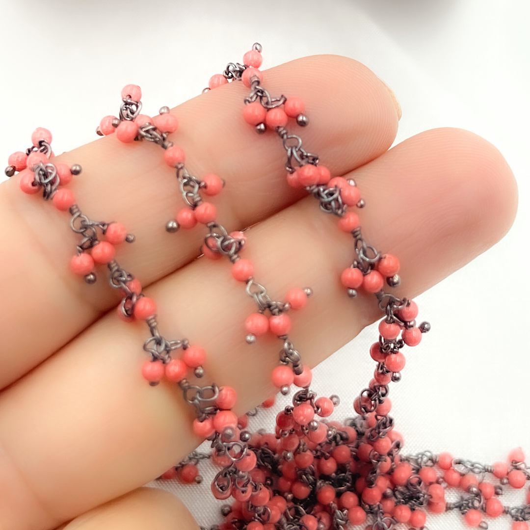 Red Coral Cluster Dangle Wire Chain. COR2