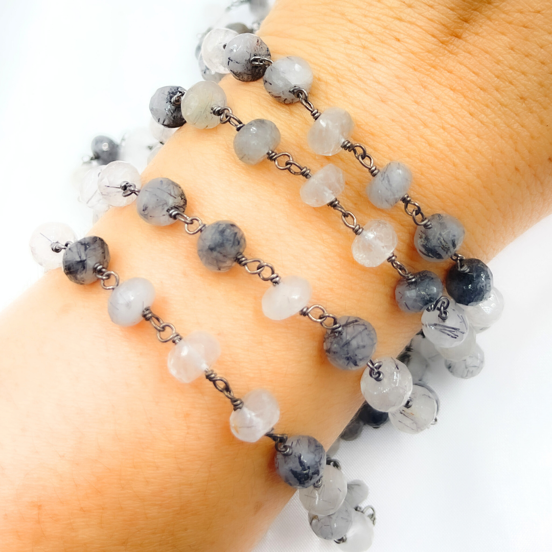 Black Rutile Quartz Oxidized Wire Chain