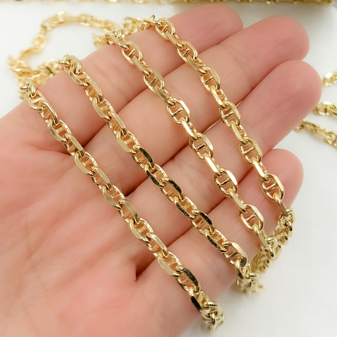 Y10GP. Gold Plated 925 Sterling Silver Diamond Cut Marina Chain