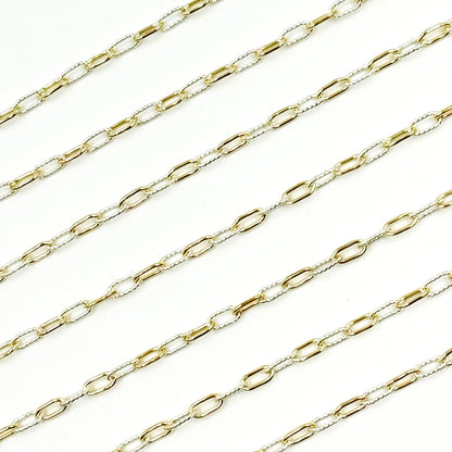 XM/3106PZXE/SP. 14k Gold Filled Smooth and Silver Textured Paperclip Link Chain