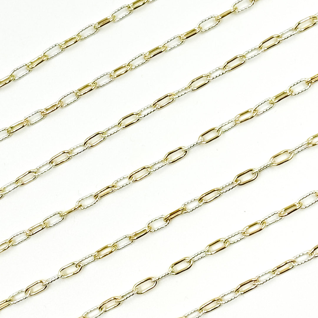 3106PZXESS+GF. 14k Gold Filled Smooth and Silver Textured Paperclip Link Chain