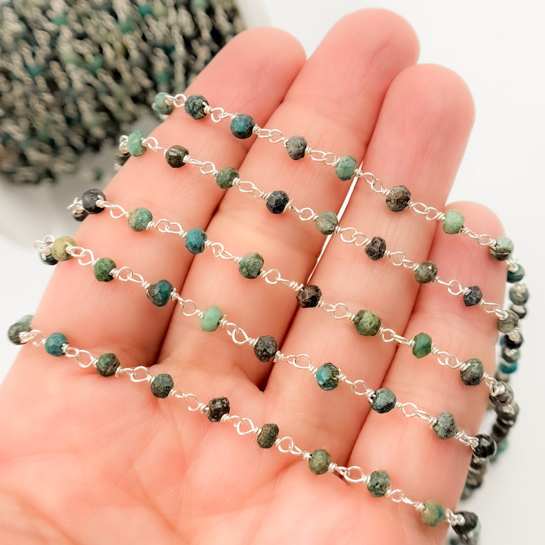 CHR33. Chrysocolla Sterling Silver Wire Chain