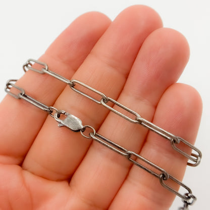 Oxidized Sterling Silver Smooth Paperclip Necklace