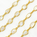 Load image into Gallery viewer, White Moonstone Organic Shape Bezel Gold Plated Wire Chain. WMS14
