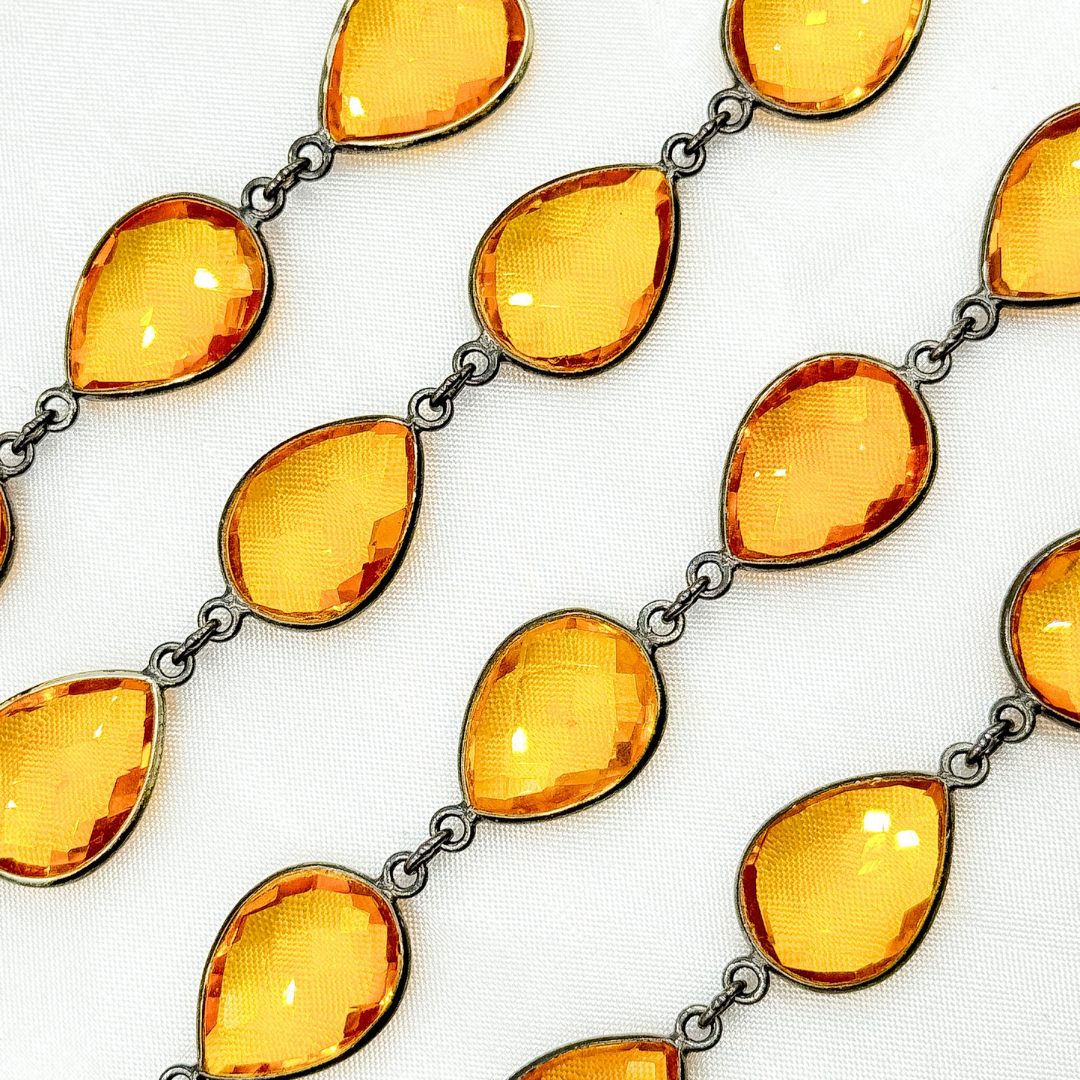 Hydro Quartz Citrine Color Pear Shape Bezel Oxidized Wire Chain