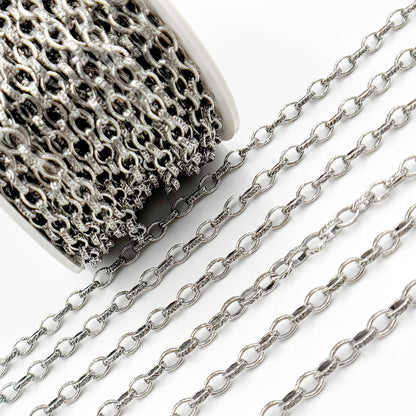 Oxidized Sterling Silver Textured Oval Link Chain
