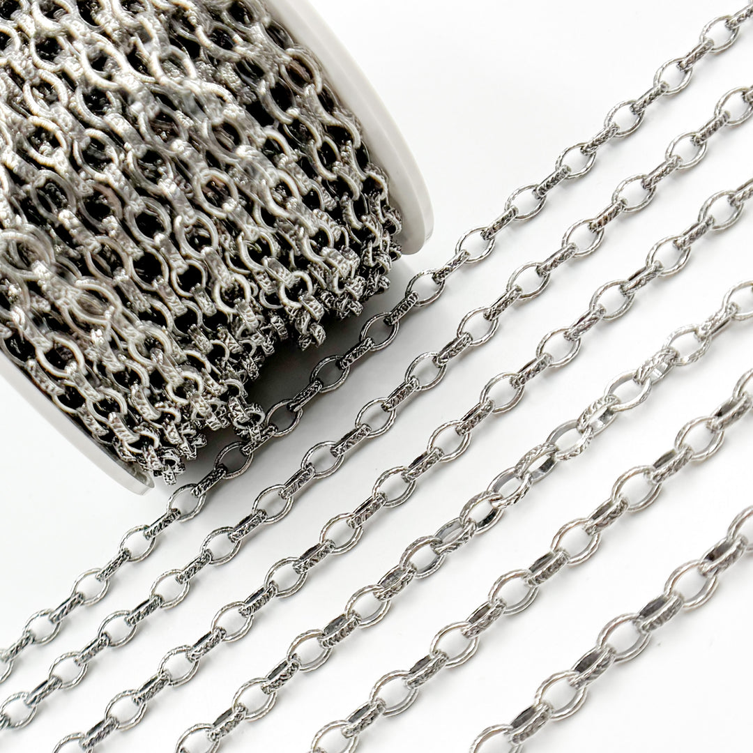 Oxidized Sterling Silver Textured Oval Link Chain