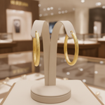 Load image into Gallery viewer, GER52. 14K Solid Gold Textured Hollow Hoop Earrings – Classic Round Hoops