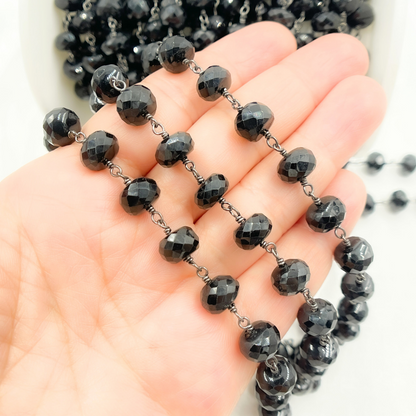 Black Spinel Rondel Faceted Wire Chain