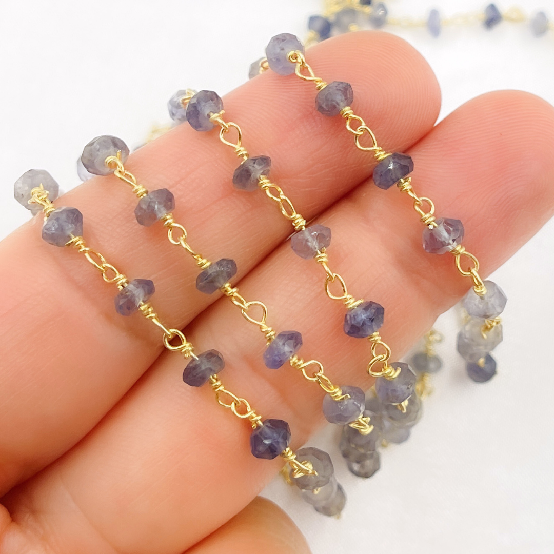 Iolite Gold Plated 925 Sterling Silver Wire Chain