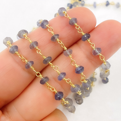 Iolite Gold Plated 925 Sterling Silver Wire Chain